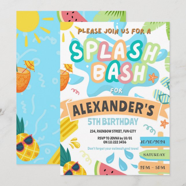 Invitación Fiesta de chicos de salpicadura de verano en el pa (Anverso / Reverso)