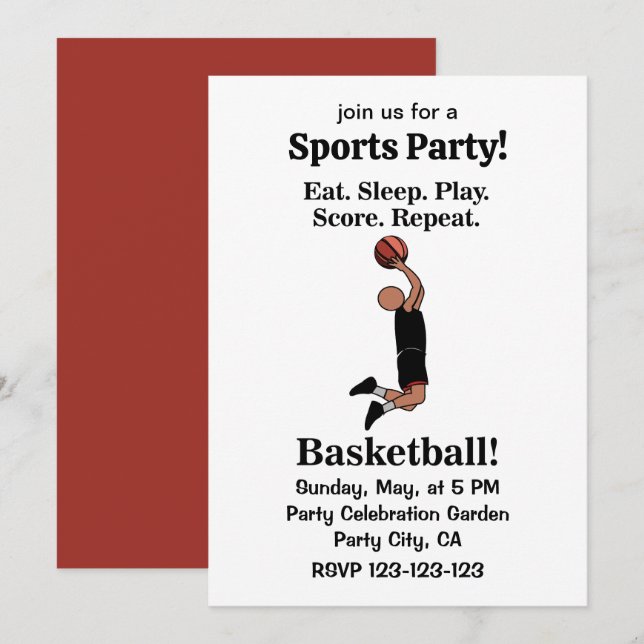 Invitación Fiesta de chicos deportistas jugadores de balonces (Anverso / Reverso)