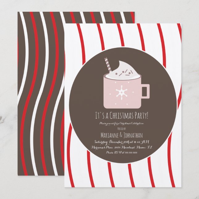 Invitación Fiesta de Chocolate Caliente de Navidad Caña de Ca (Anverso / Reverso)