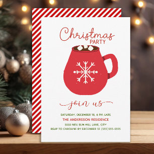 Invitación Fiesta de Chocolate Caliente Rojo Blanco de Navida