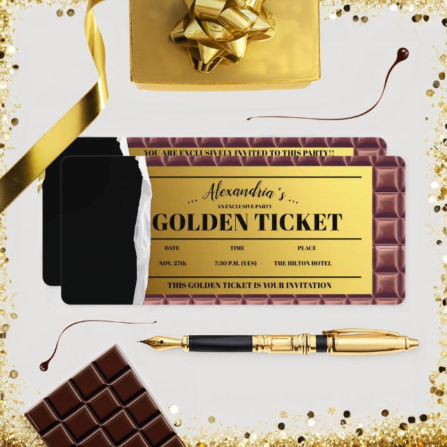 Invitación Fiesta de chocolate de boleto de oro personalizado (Subido por el creador)