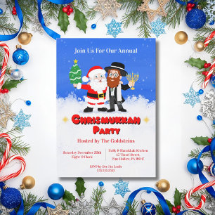 Invitación Fiesta de Chrismukkah Santa se reúne con el Rabino