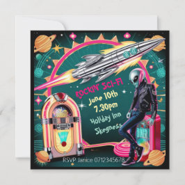 Invitación Fiesta de ciencia ficción adulto balanceando la ci