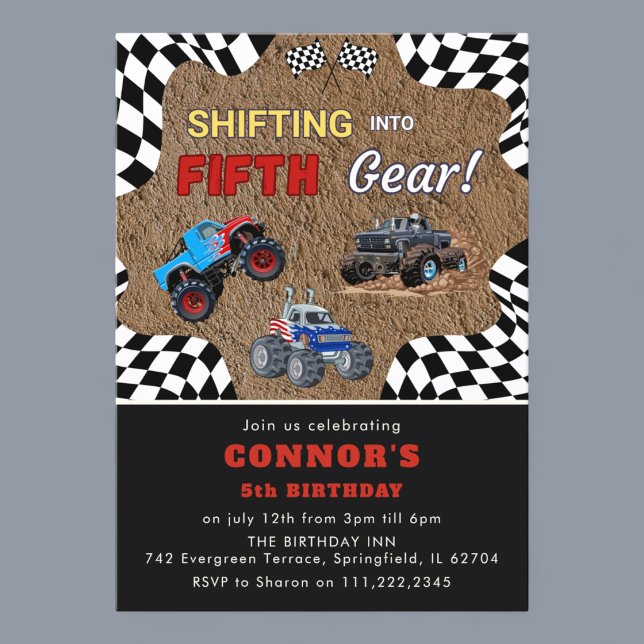 Invitación Fiesta de cinco camiones monstruo de carreras (Subido por el creador)