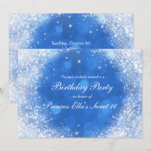 Invitación Fiesta de Cinderella Brillante Azul y Blanco para 