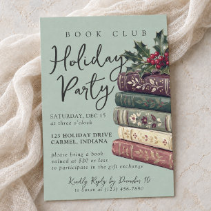 Invitación Fiesta de Club de Lectura de Navidad en Verde Salv