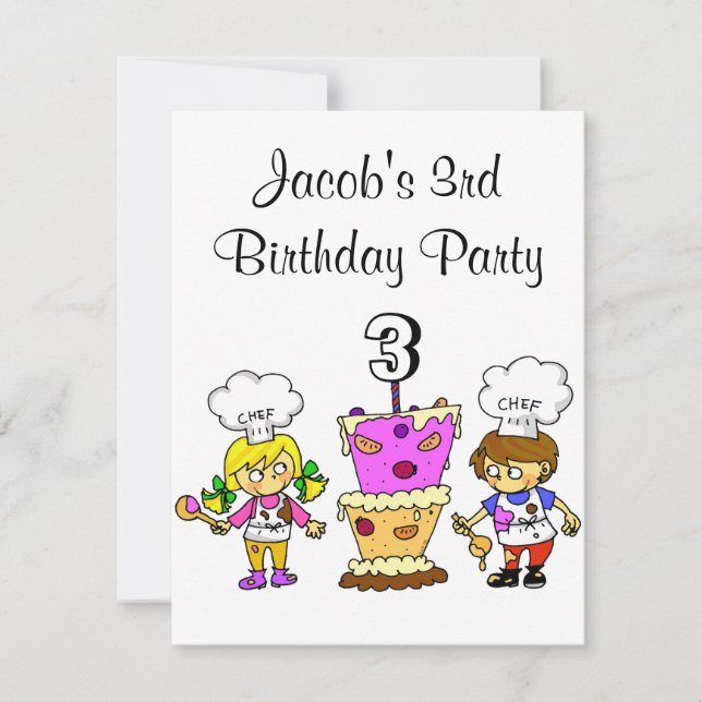 Invitación fiesta de cocina de 3 años (Anverso)