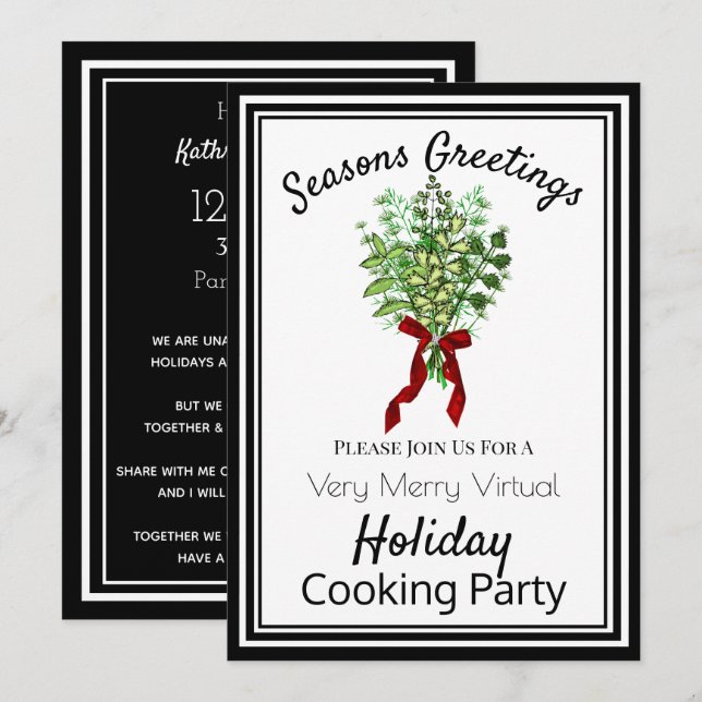 Invitación Fiesta de cocina de vacaciones virtuales (Anverso / Reverso)