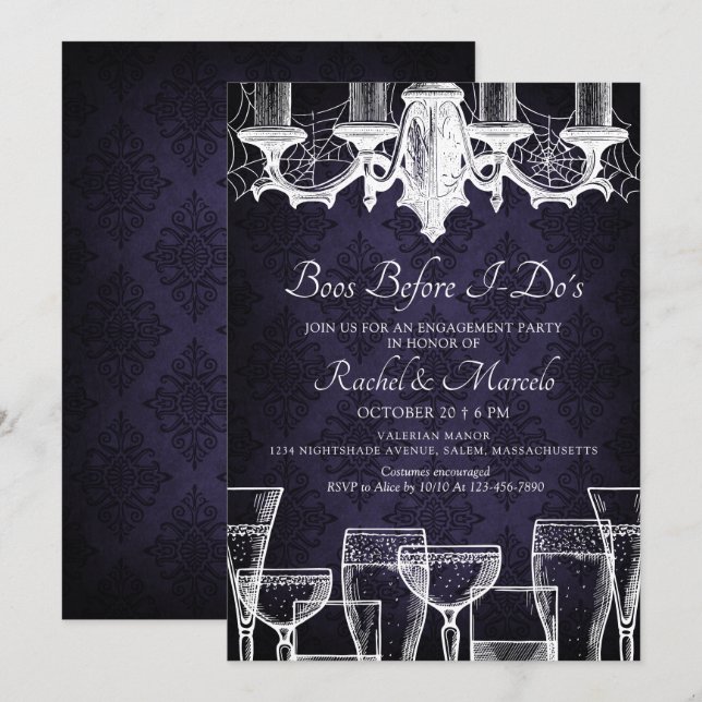 Invitación Fiesta de Cocktail de Compromiso de Halloween (Anverso / Reverso)