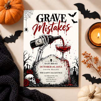 Invitación Fiesta de Cocktail de Halloween Flor RIP Tumba Gót