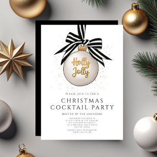 Invitación Fiesta de Cocktail de Navidad Elegante Negro Blanc
