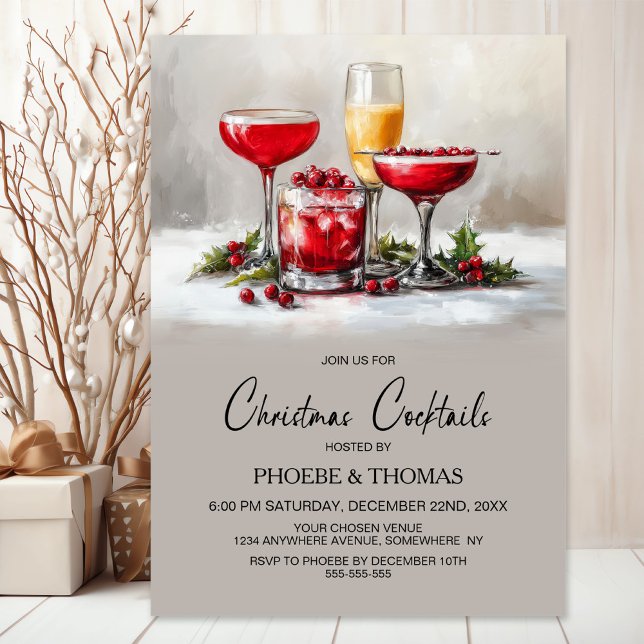 Invitación Fiesta de Cocktail de Navidad Holly (Subido por el creador)