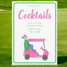 Invitación Fiesta de Cocktail de Preppy Pink Golf Cart