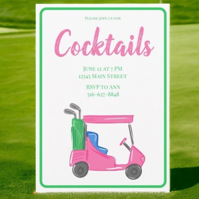 Invitación Fiesta de Cocktail de Preppy Pink Golf Cart (Subido por el creador)