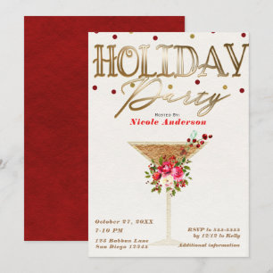 Invitación Fiesta de Cocktail de Vacaciones de Navidad Dorado
