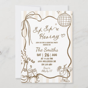 Invitación Fiesta de Cocktail Doodle Manuscrito Sip Sip Hurra