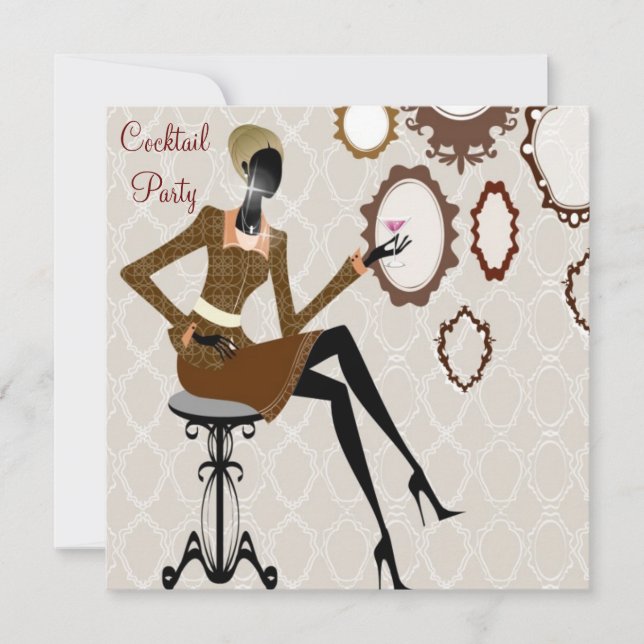 Invitación Fiesta de cóctel Chic Boutique Damask (Anverso)