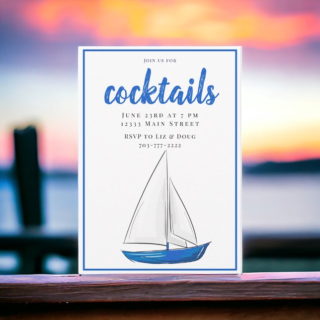 Invitación Fiesta de Cóctel Chic Náutico Azul Barco  (Subido por el creador)