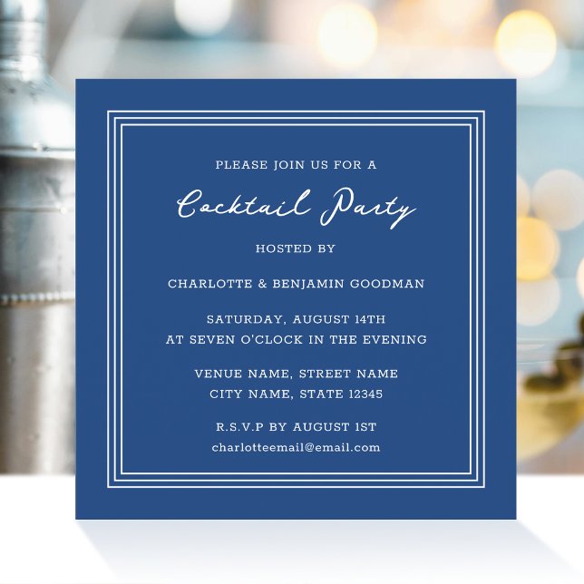 Invitación Fiesta de Cóctel Clásico Cuadrado Azul Oscuro (Subido por el creador)