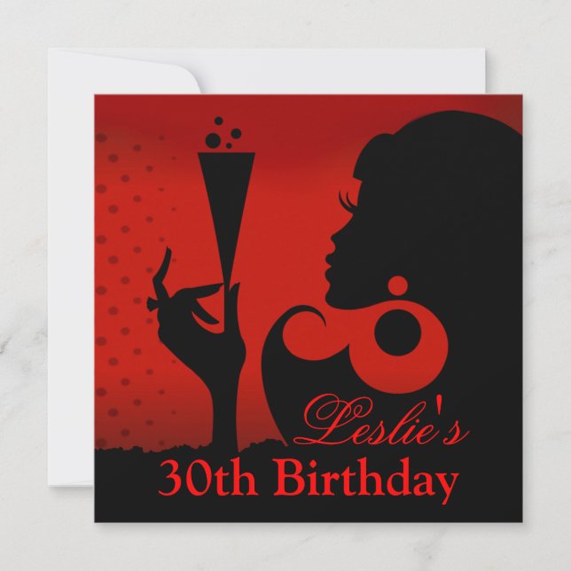 Invitación Fiesta de Cóctel Cumpleaños 30 rojo (Anverso)