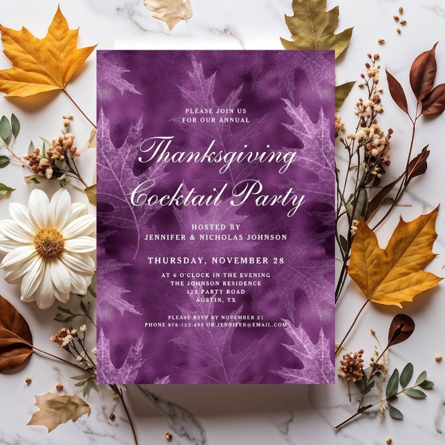 Invitación Fiesta de Cóctel de Acción de Gracias de Hojas de  (Modern Autumn Leaves Thanksgiving Cocktail Party Invitation)