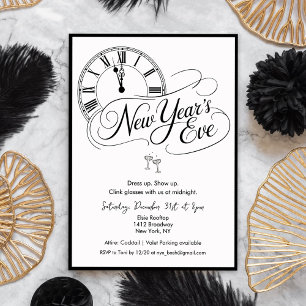 Invitación Fiesta de Cóctel de Año Nuevo en Blanco y Negro
