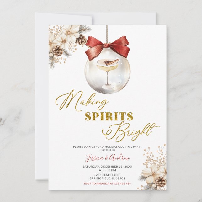 Invitación Fiesta de Cóctel de Bauble de Invierno que Ilumina (Anverso)