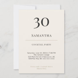Invitación Fiesta de Cóctel de Cumpleaños 30 Moderno Minimali