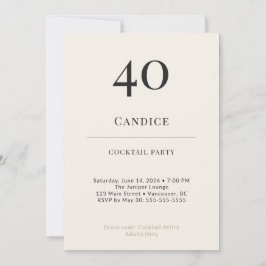 Invitación Fiesta de Cóctel de Cumpleaños 40 Minimalista Mode