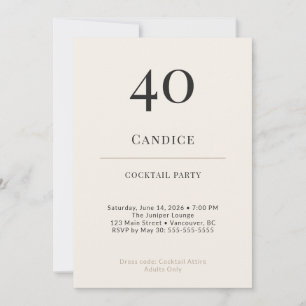 Invitación Fiesta de Cóctel de Cumpleaños 40 Minimalista Mode