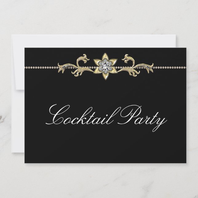 Invitación Fiesta de cóctel de diamante blanco negro (Anverso)