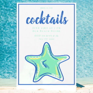 Invitación Fiesta de cóctel de estrella de mar verde preppy 