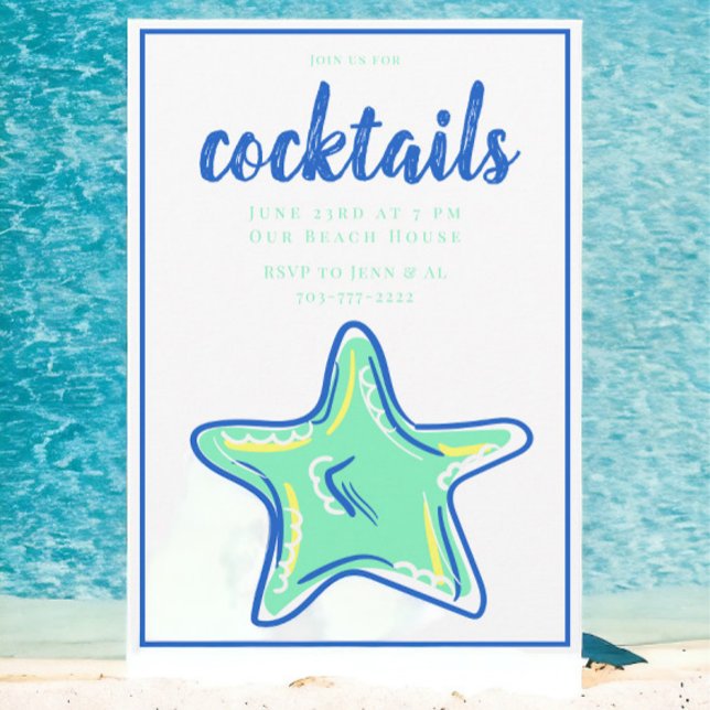Invitación Fiesta de cóctel de estrella de mar verde preppy  (Subido por el creador)