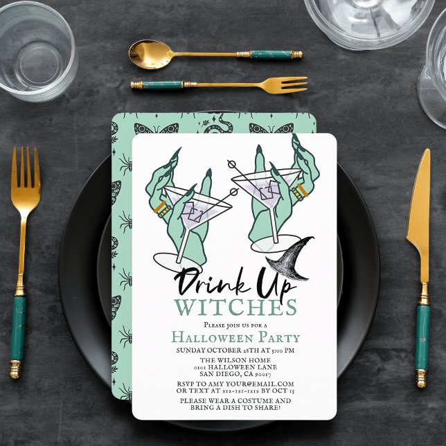 Invitación Fiesta de Cóctel de Halloween Bebed Brujas (Subido por el creador)