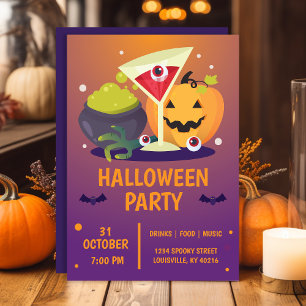 Invitación Fiesta de Cóctel de Halloween Calabaza Espeluznant