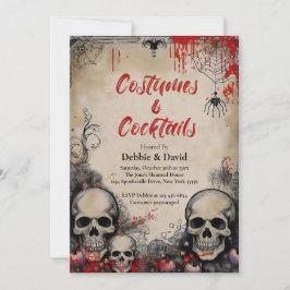 Invitación Fiesta de Cóctel de Halloween Cráneo Gótico Vintag