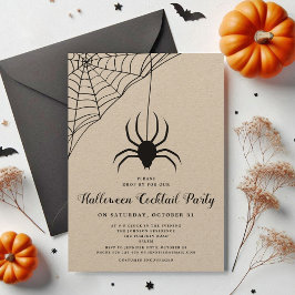 Invitación Fiesta de Cóctel de Halloween de Araña Bonita Negr