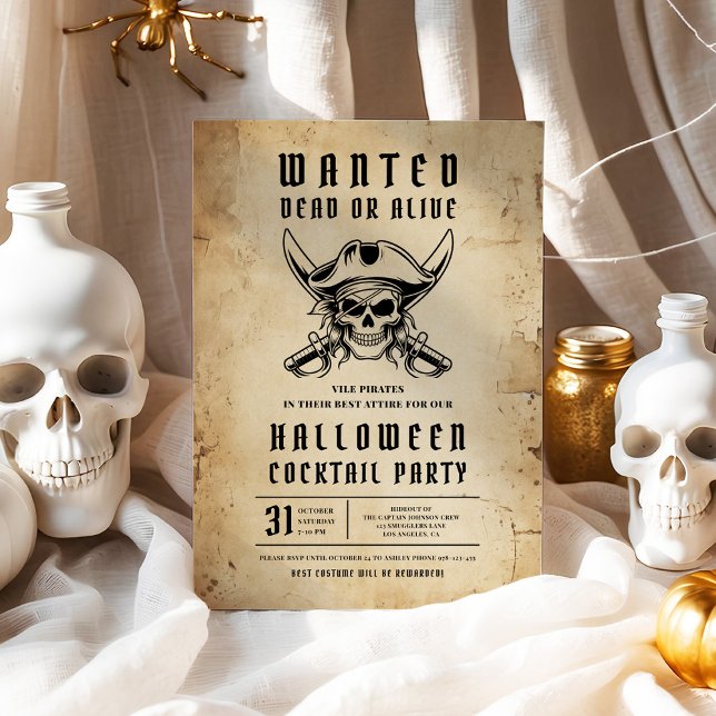 Invitación Fiesta de Cóctel de Halloween de Cráneo de Pirata (Pirate Skull Halloween Cocktail Party Invitation)