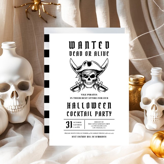Invitación Fiesta de Cóctel de Halloween de Cráneo de Pirata  (Pirate Skull Halloween Cocktail Party Invitation)