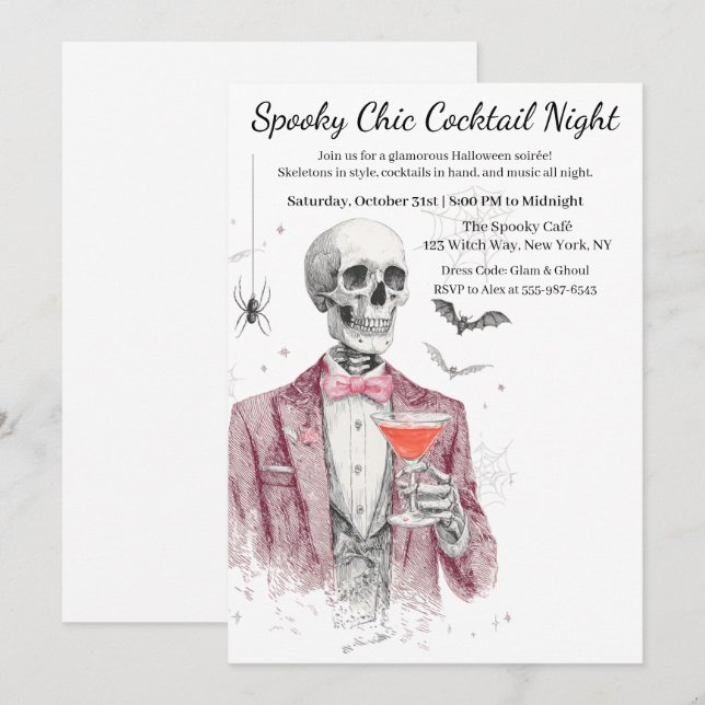 Invitación Fiesta de Cóctel de Halloween | Noche Chic Espeluz (Anverso / Reverso)