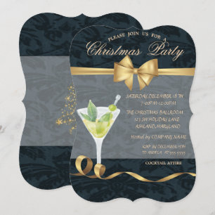 Invitación Fiesta de Cóctel de Lazo Elegante de Navidad