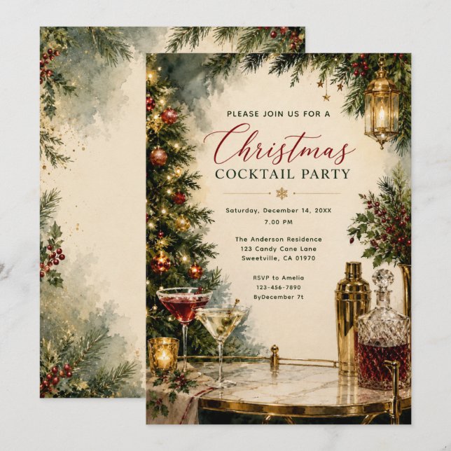 Invitación Fiesta de Cóctel de Navidad (Anverso / Reverso)