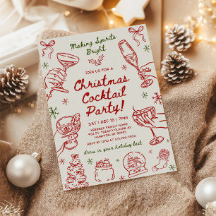 Invitación Fiesta de cóctel de Navidad caprichosa a mano alza