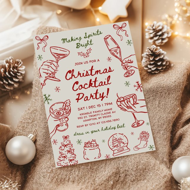 Invitación Fiesta de cóctel de Navidad caprichosa a mano alza (Subido por el creador)