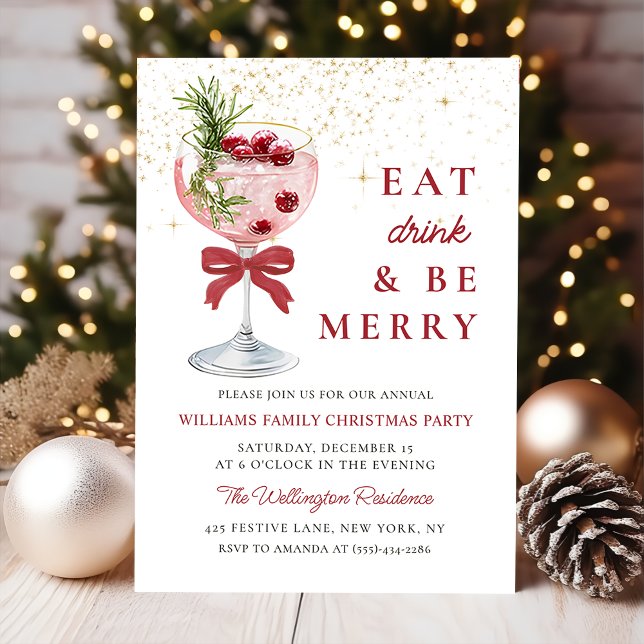 Invitación Fiesta de Cóctel de Navidad Come Bebe y Alégrate (Subido por el creador)