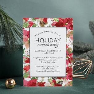 Invitación Fiesta de Cóctel de Navidad con Flor de Poinsettia