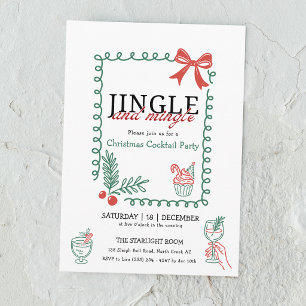 Invitación Fiesta de cóctel de Navidad con garabatos, tintine