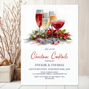Invitación Fiesta de Cóctel de Navidad con Poinsettia