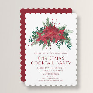 Invitación Fiesta de Cóctel de Navidad con Poinsettia Elegant