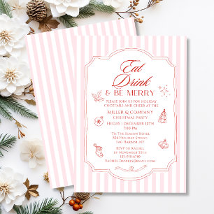 Invitación Fiesta de Cóctel de Navidad Corporativa Rayas Rosa